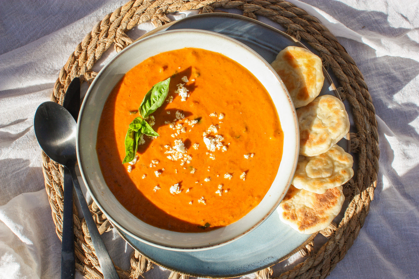 Roasted Red Pepper, Feta & Basil Soup